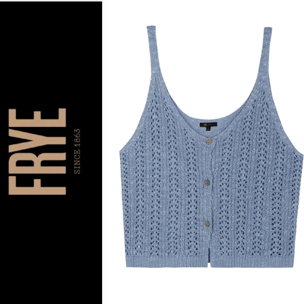 Frye baby blue knitted button up pointell top